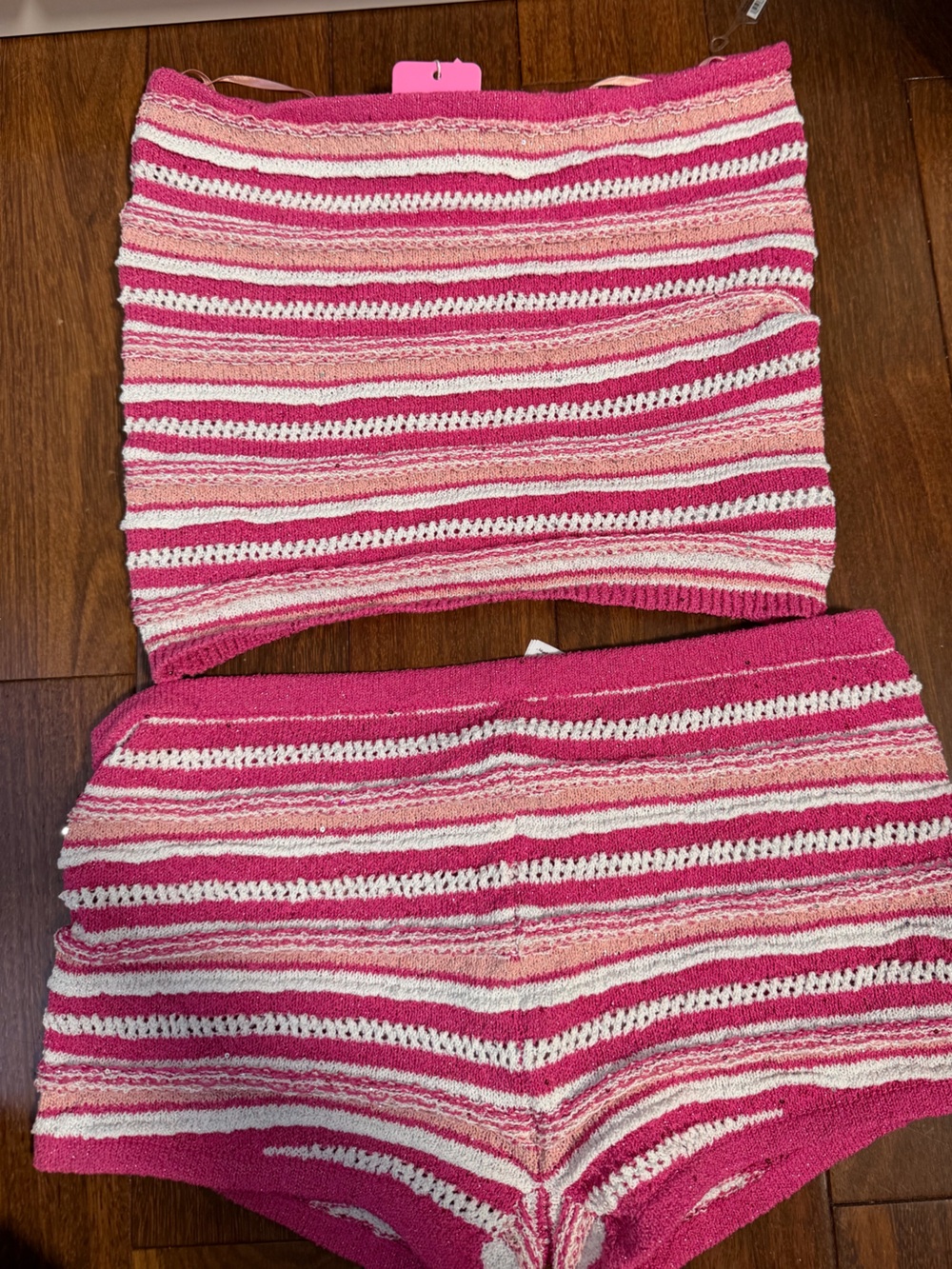Pink & White Striped Knit Top and Skirt Set